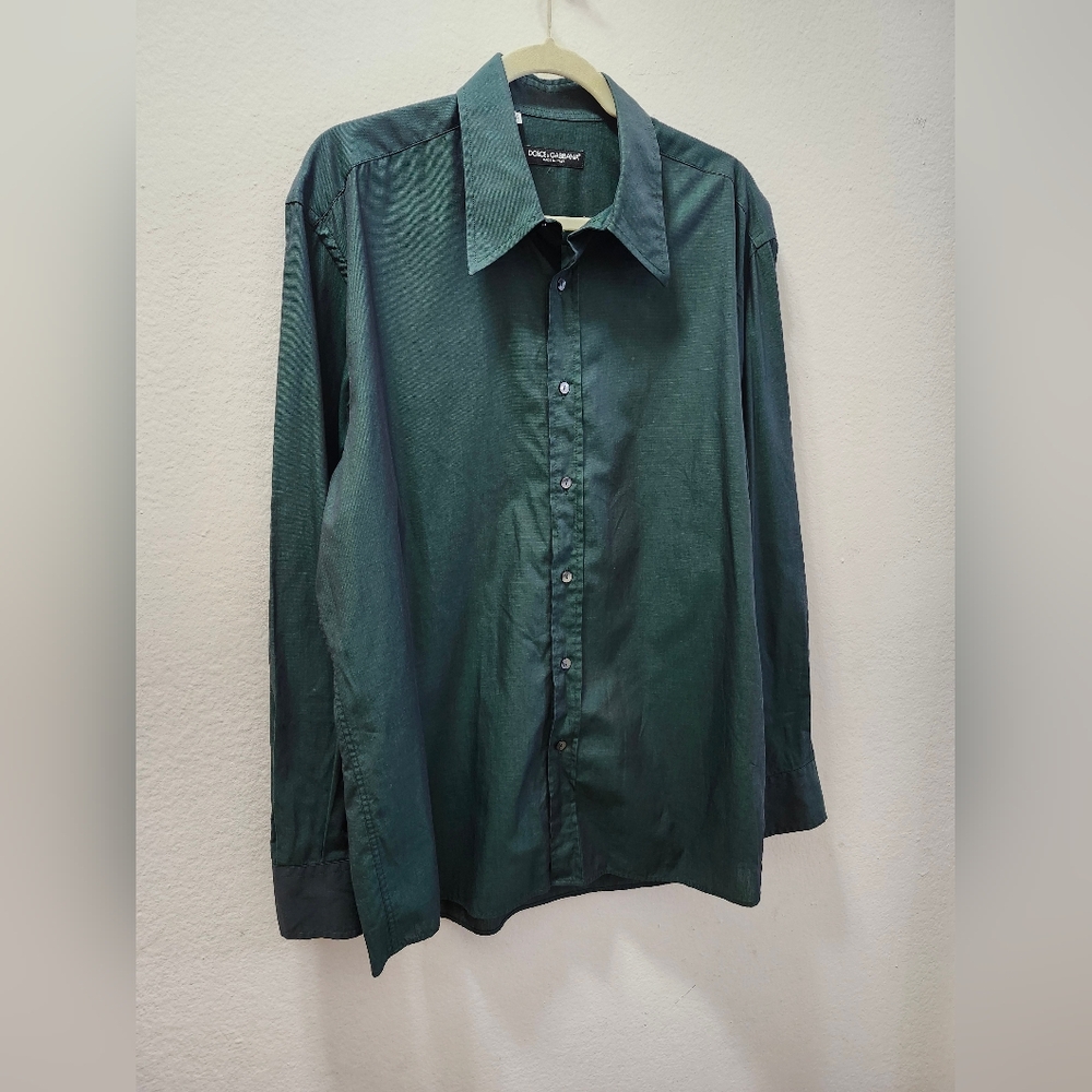 Dolce & Gabbana Shirt Men's Long Sleeve 17/43 Green Button Up‎ With Defects
